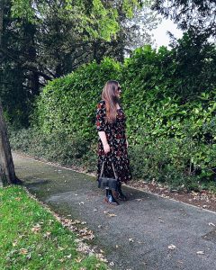 Floral Print Velvet Midi Dress Outfit